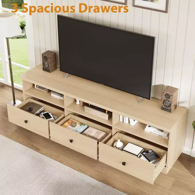CuisinSmart Mobile TV da 178 cm con cassetto portaoggetti, Consolle TV Mid-Century Modern con ripiani aperti, Mobile TV multimediale