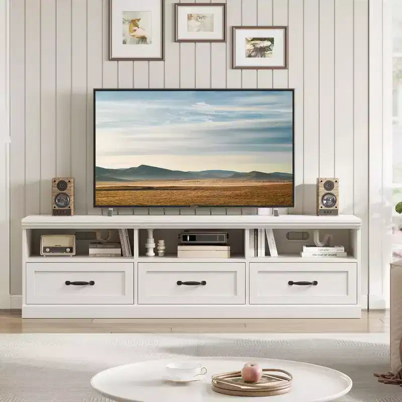 CuisinSmart Mobile TV da 178 cm con cassetto portaoggetti, Consolle TV Mid-Century Modern con ripiani aperti, Mobile TV multimediale