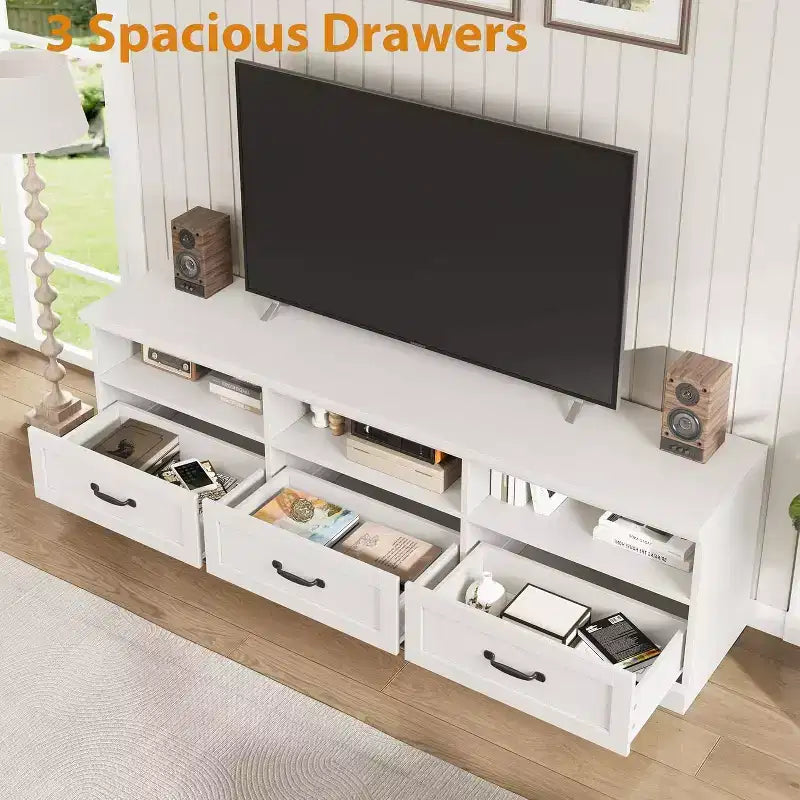 CuisinSmart Mobile TV da 178 cm con cassetto portaoggetti, Consolle TV Mid-Century Modern con ripiani aperti, Mobile TV multimediale