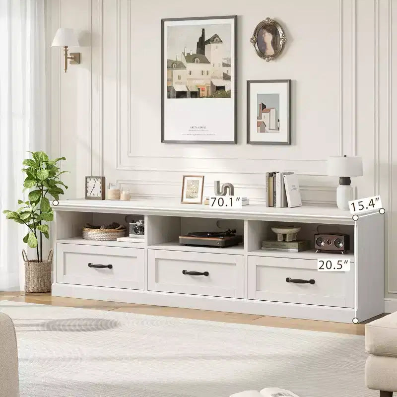 CuisinSmart Mobile TV da 178 cm con cassetto portaoggetti, Consolle TV Mid-Century Modern con ripiani aperti, Mobile TV multimediale