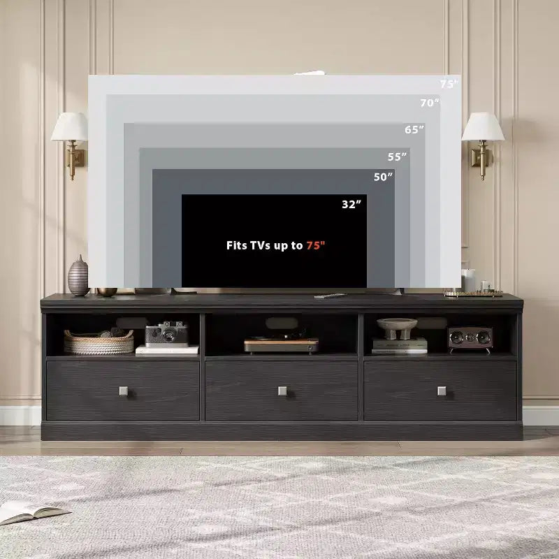 CuisinSmart Mobile TV da 178 cm con cassetto portaoggetti, Consolle TV Mid-Century Modern con ripiani aperti, Mobile TV multimediale