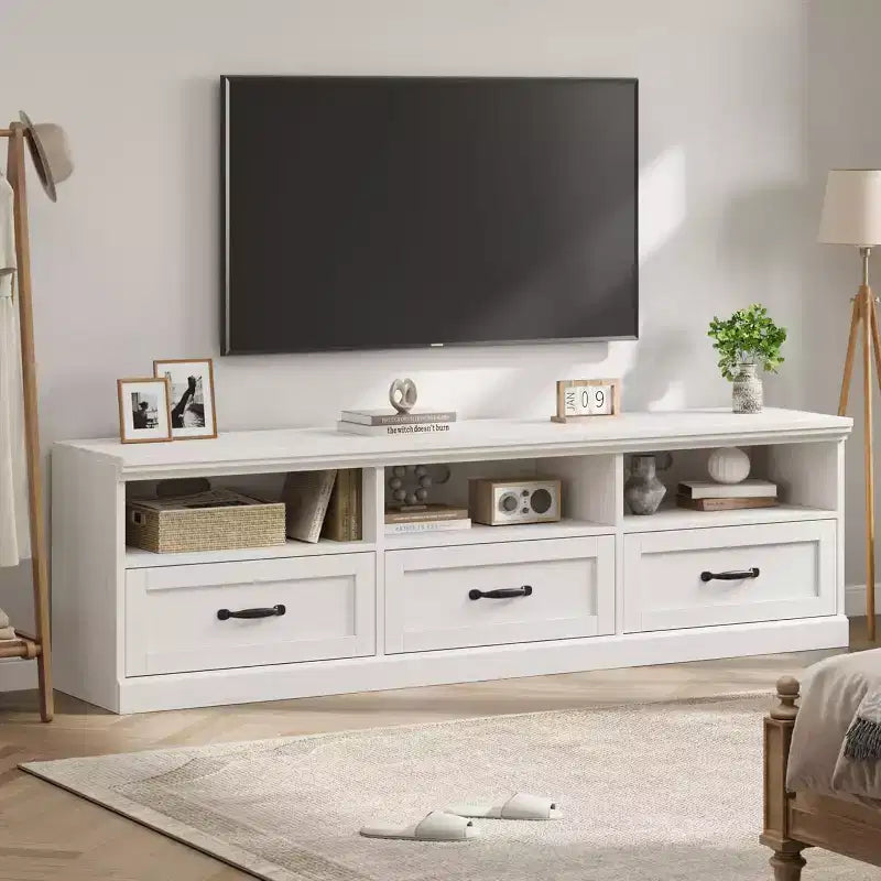 CuisinSmart Mobile TV da 178 cm con cassetto portaoggetti, Consolle TV Mid-Century Modern con ripiani aperti, Mobile TV multimediale