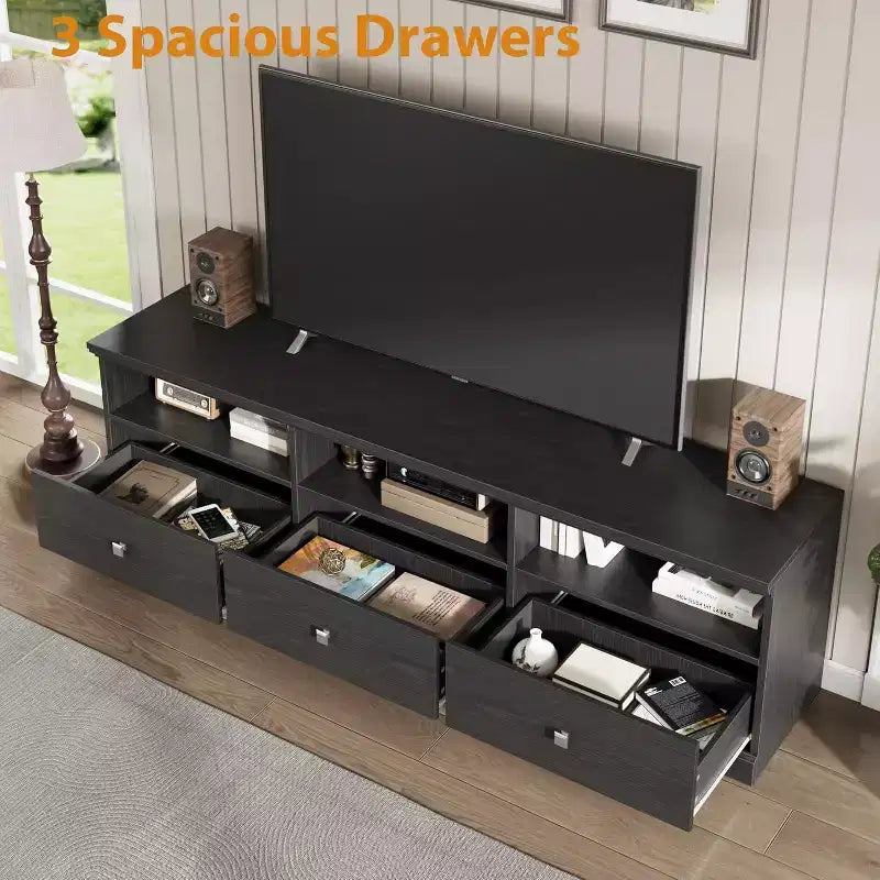 CuisinSmart Mobile TV da 178 cm con cassetto portaoggetti, Consolle TV Mid-Century Modern con ripiani aperti, Mobile TV multimediale