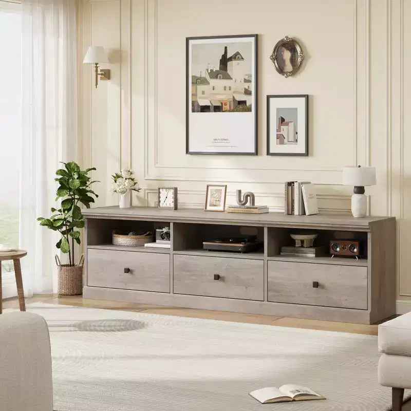 CuisinSmart Mobile TV da 178 cm con cassetto portaoggetti, Consolle TV Mid-Century Modern con ripiani aperti, Mobile TV multimediale