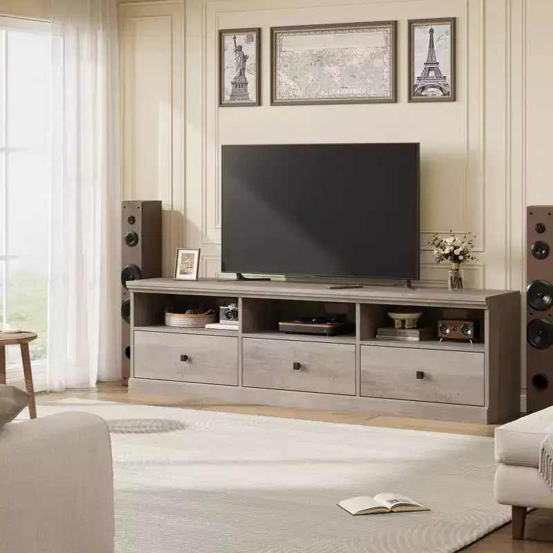 CuisinSmart Mobile TV da 178 cm con cassetto portaoggetti, Consolle TV Mid-Century Modern con ripiani aperti, Mobile TV multimediale