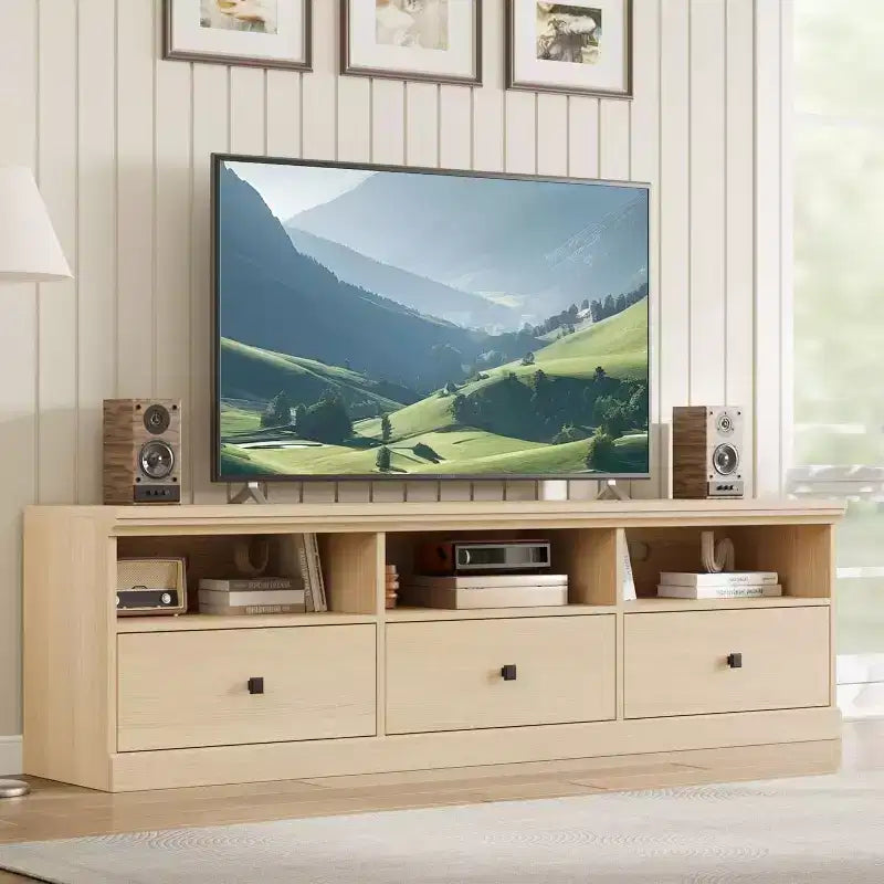 CuisinSmart Mobile TV da 178 cm con cassetto portaoggetti, Consolle TV Mid-Century Modern con ripiani aperti, Mobile TV multimediale