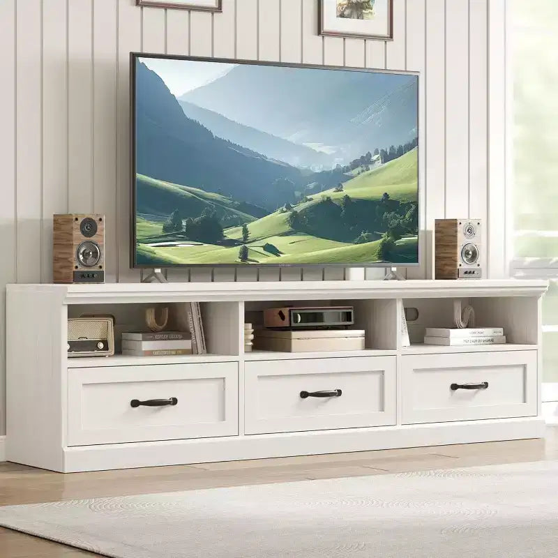CuisinSmart Mobile TV da 178 cm con cassetto portaoggetti, Consolle TV Mid-Century Modern con ripiani aperti, Mobile TV multimediale