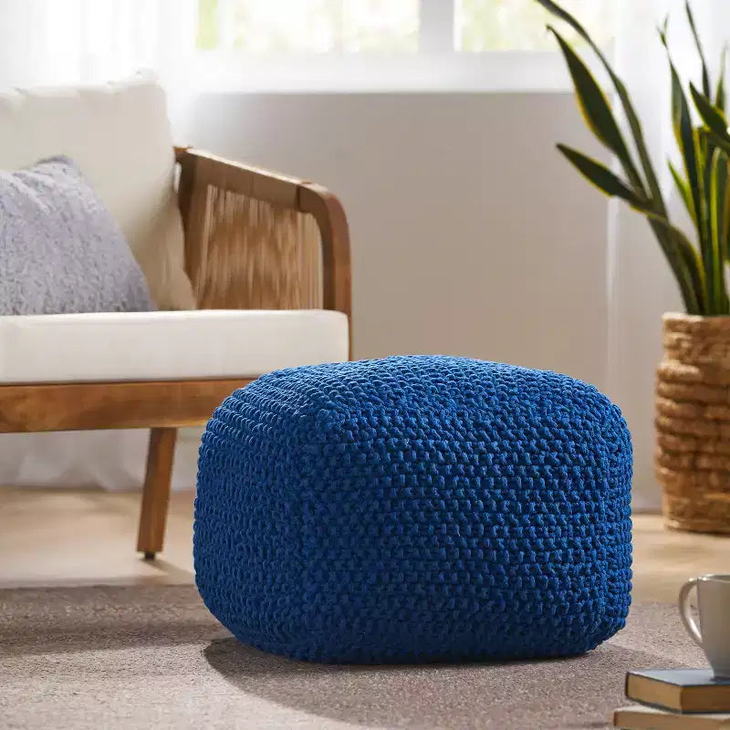 Christopher Knight Home Pim Pouf Quadrato Moderno in Maglia di Cotone