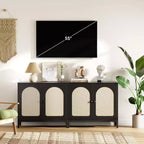 Madia in Rattan, Madia Buffet con Ripiani Regolabili, Mobile Contenitore in Legno per Soggiorno, Ingresso