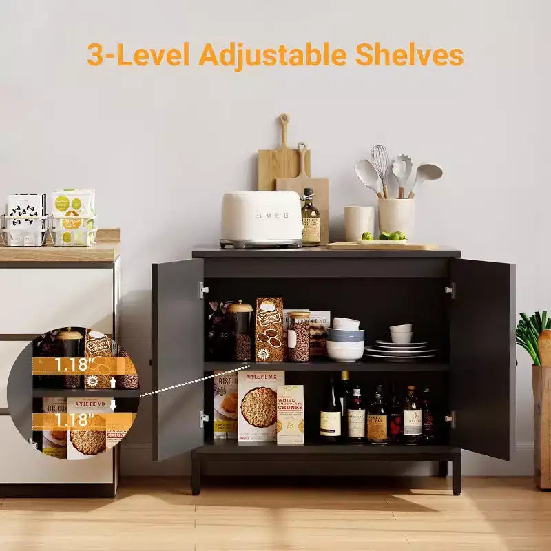 Madia in Rattan, Madia Buffet con Ripiani Regolabili, Mobile Contenitore in Legno per Soggiorno, Ingresso