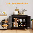 Madia in Rattan, Madia Buffet con Ripiani Regolabili, Mobile Contenitore in Legno per Soggiorno, Ingresso
