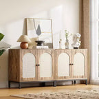 Madia in Rattan, Madia Buffet con Ripiani Regolabili, Mobile Contenitore in Legno per Soggiorno, Ingresso