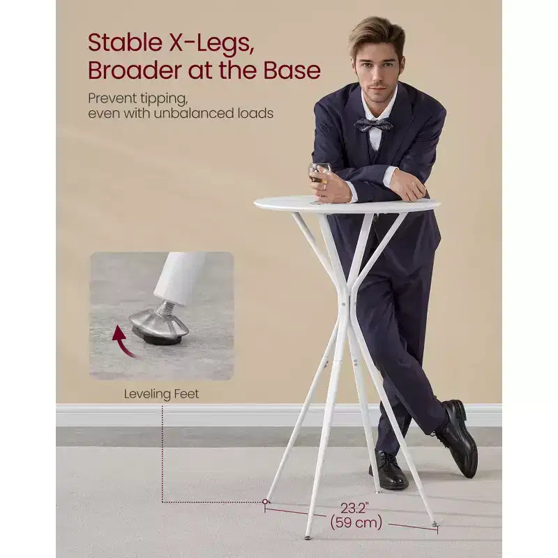 Tavolo Bar Rotondo da 60 cm - Tavolo da Pub Cocktail con Gambe a X per Cucina/Feste, Robusta Struttura in Metallo, Facile Montaggio