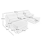 Divano a 3 posti in ciniglia beige con 2 pouf mobili e cuscino lombare, spugna ad alta resilienza, base in legno di alta qualità