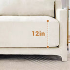 Divano a 3 posti in ciniglia beige con 2 pouf mobili e cuscino lombare, spugna ad alta resilienza, base in legno di alta qualità