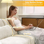 Divano a 3 posti in ciniglia beige con 2 pouf mobili e cuscino lombare, spugna ad alta resilienza, base in legno di alta qualità