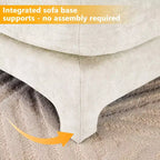 Divano a 3 posti in ciniglia beige con 2 pouf mobili e cuscino lombare, spugna ad alta resilienza, base in legno di alta qualità