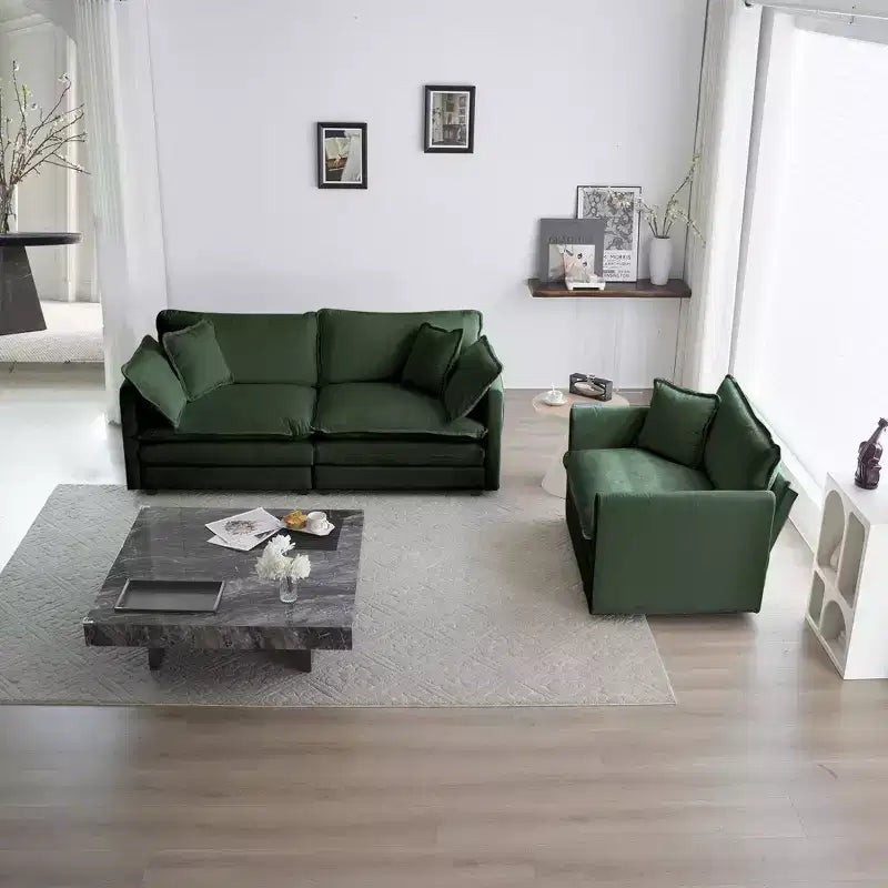 Set Divano a 3 Pezzi con Braccioli e Cuscini Decorativi Il Set Include 2 Poltrone e Un Divano a 2 Posti in Ciniglia Verde