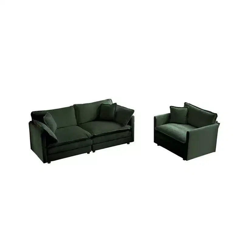 Set Divano a 3 Pezzi con Braccioli e Cuscini Decorativi Il Set Include 2 Poltrone e Un Divano a 2 Posti in Ciniglia Verde