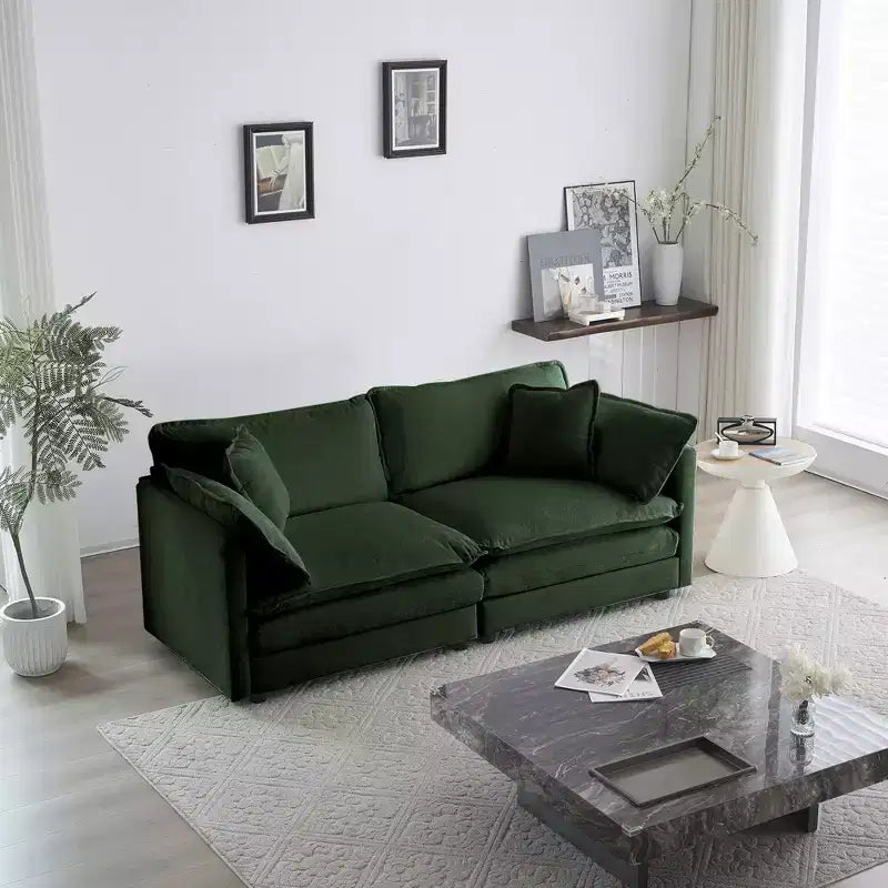 Set Divano a 3 Pezzi con Braccioli e Cuscini Decorativi Il Set Include 2 Poltrone e Un Divano a 2 Posti in Ciniglia Verde