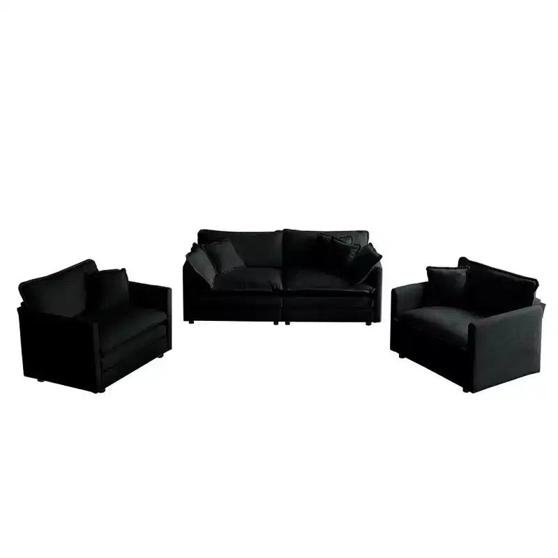 Set Divano a 3 Pezzi con Braccioli e Cuscini Decorativi Il Set Include 2 Poltrone e Un Divano a 2 Posti in Ciniglia Verde
