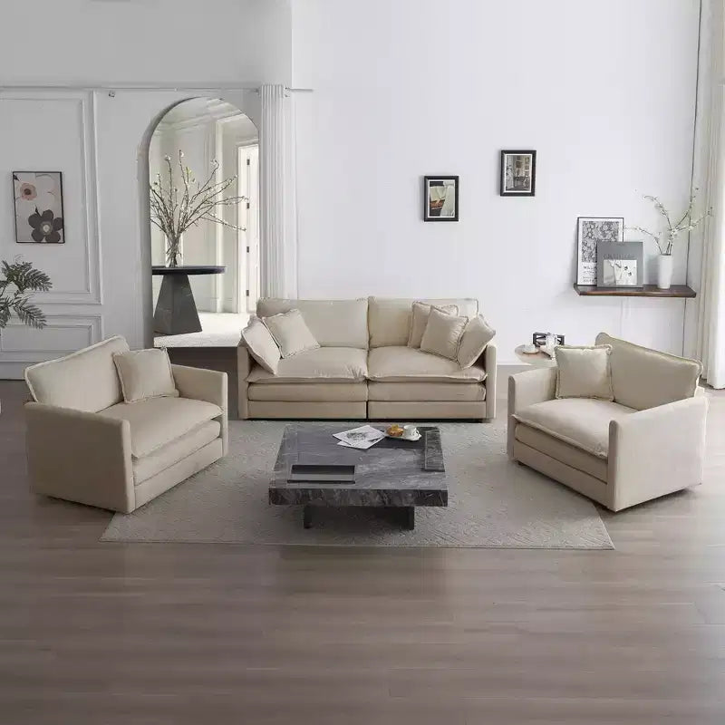 Set Divano a 3 Pezzi con Braccioli e Cuscini Decorativi Il Set Include 2 Poltrone e Un Divano a 2 Posti in Ciniglia Verde