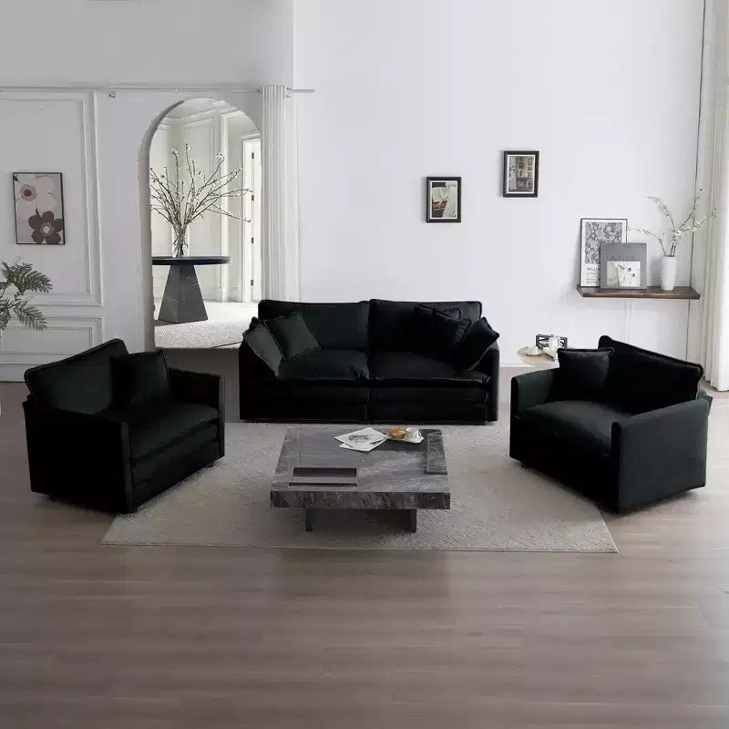 Set Divano a 3 Pezzi con Braccioli e Cuscini Decorativi Il Set Include 2 Poltrone e Un Divano a 2 Posti in Ciniglia Verde