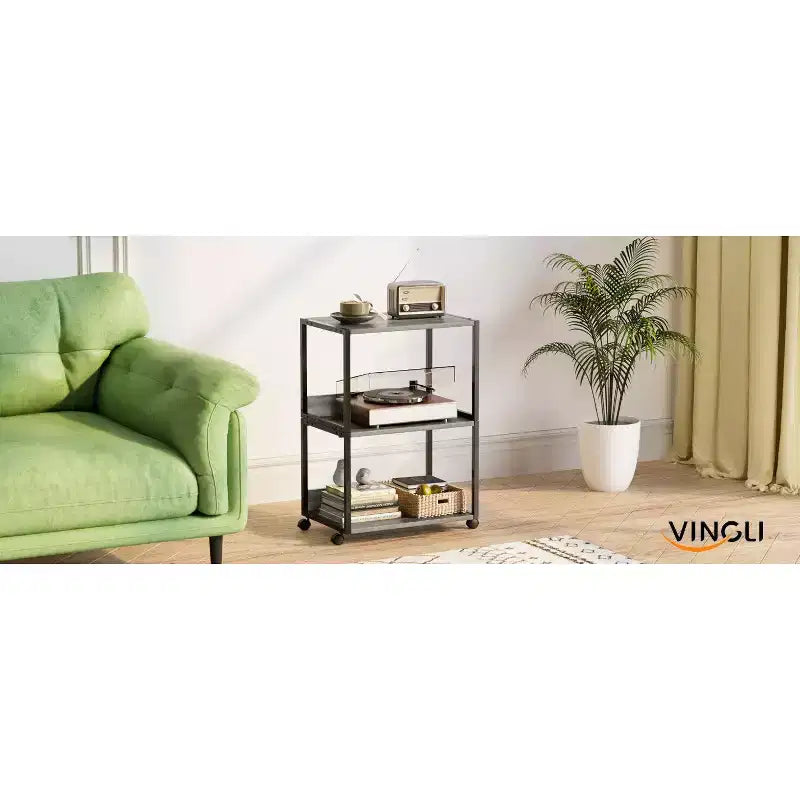 VINGLI Carrello Porta Stampante a 3 Ripiani con Contenitore, Ripiano per Stampante da Scrivania per Casa/Ufficio (Rovere)