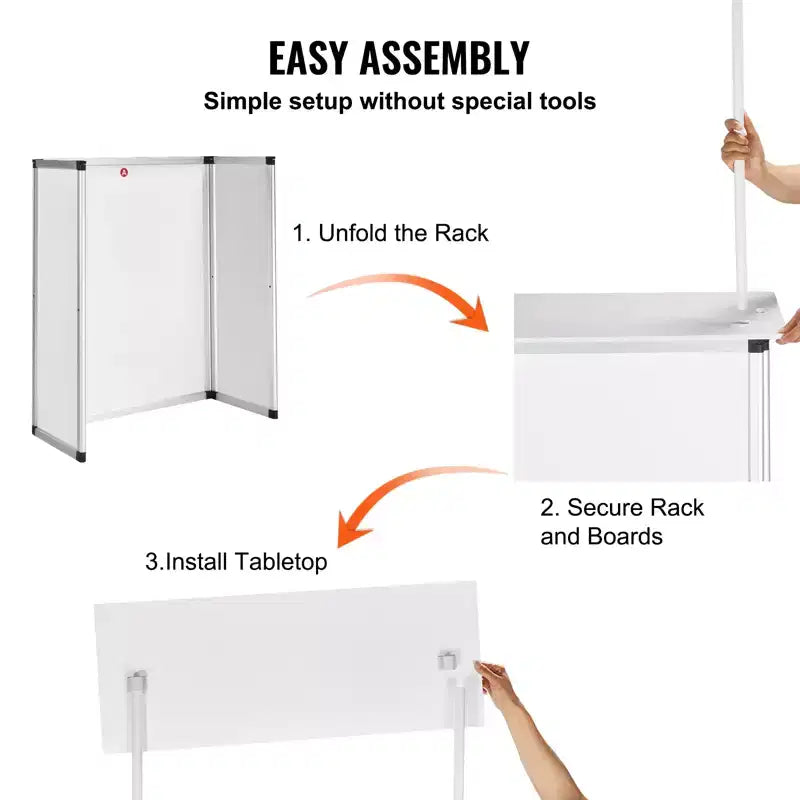 Bancone Promozionale VEVOR, Tavolo Podio Portatile per Fiere, 30.91 x 14.96 x 71.46, Espositore da Banco per Fiere con Parete, Bianco