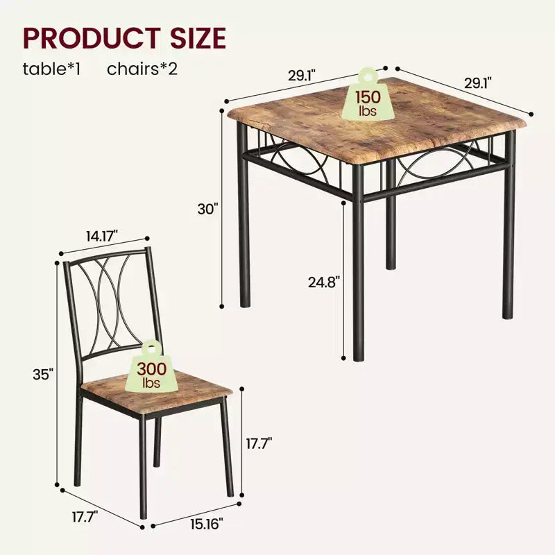 Set tavolo da pranzo per 2 con sedie imbottite, tavolo da cucina da 3 pezzi e sedie imbottite, set di mobili da sala da pranzo per appartamento con cucina
