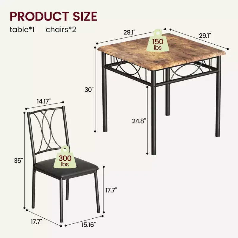 Set tavolo da pranzo per 2 con sedie imbottite, tavolo da cucina da 3 pezzi e sedie imbottite, set di mobili da sala da pranzo per appartamento con cucina