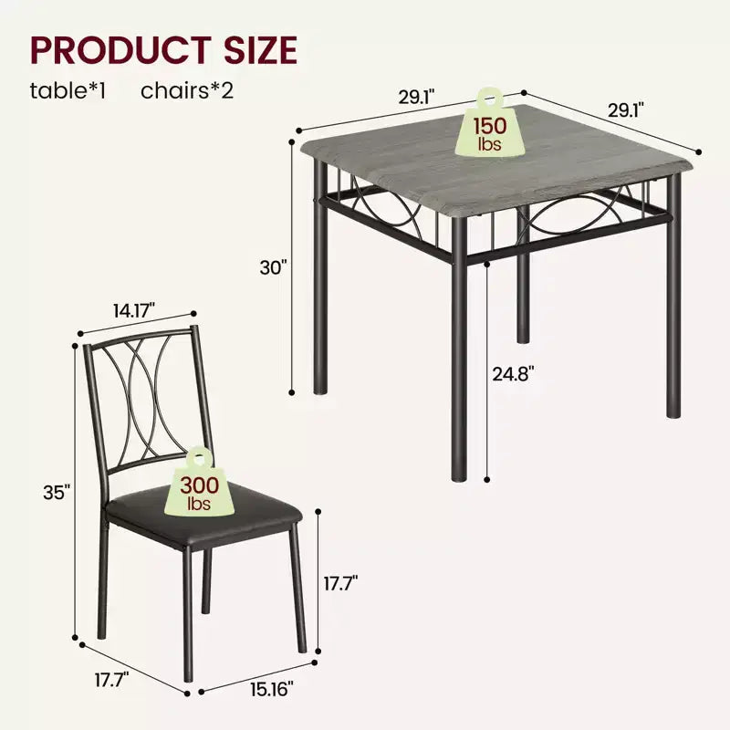 Set tavolo da pranzo per 2 con sedie imbottite, tavolo da cucina da 3 pezzi e sedie imbottite, set di mobili da sala da pranzo per appartamento con cucina