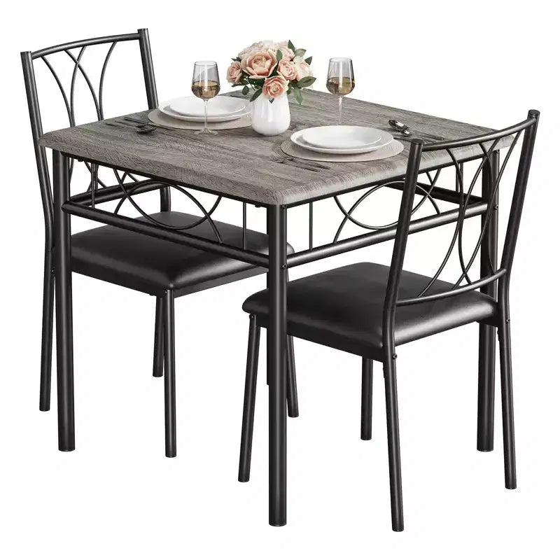 Dining Table Set for 2 with Cushion Chairs, 3 Piece Kitchen Table and Upholstered Chairs, Dinning Room Table Furniture Set for Kitchen Apartment