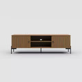 Tree city - 60 inches wide Golden Sandalwood TV Stand, fits 45-75 inch TVs, Modern Media Console with Storage Cabinets & Slatted Doors for living room