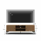 Tree city - Mobile TV in legno di sandalo dorato largo 152 cm, adatto a TV da 45-75 pollici, Consolle multimediale moderna con armadietti e ante a persiana per soggiorno