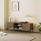Tree city - Mobile TV in legno di sandalo dorato largo 152 cm, adatto a TV da 45-75 pollici, Consolle multimediale moderna con armadietti e ante a persiana per soggiorno