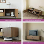 Tree city - Mobile TV in legno di sandalo dorato largo 152 cm, adatto a TV da 45-75 pollici, Consolle multimediale moderna con armadietti e ante a persiana per soggiorno