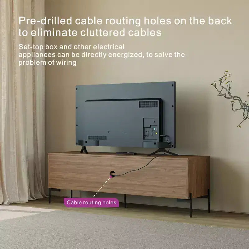 Tree city - Mobile TV in legno di sandalo dorato largo 152 cm, adatto a TV da 45-75 pollici, Consolle multimediale moderna con armadietti e ante a persiana per soggiorno