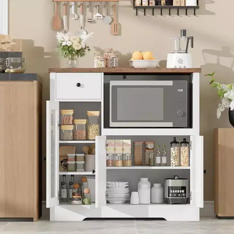 DobleePy Mobiletto da Cucina per Microonde con 3 Ante, 1 Cassetto e Ripiani Regolabili, Credenza Contenitore per Cucina, Sala da Pranzo e Soggiorno