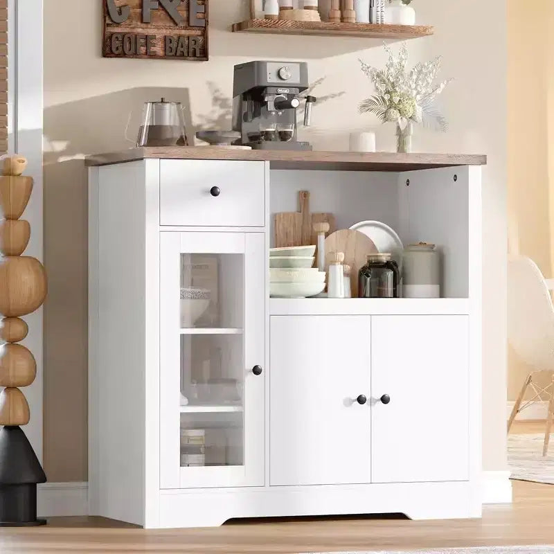 DobleePy Mobiletto da Cucina per Microonde con 3 Ante, 1 Cassetto e Ripiani Regolabili, Credenza Contenitore per Cucina, Sala da Pranzo e Soggiorno