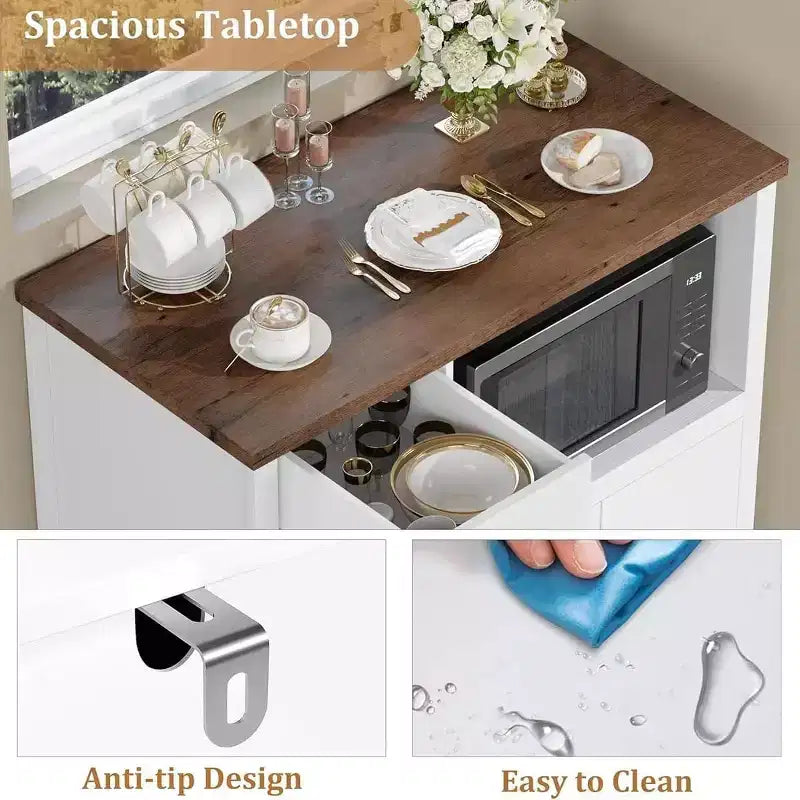 DobleePy Mobiletto da Cucina per Microonde con 3 Ante, 1 Cassetto e Ripiani Regolabili, Credenza Contenitore per Cucina, Sala da Pranzo e Soggiorno