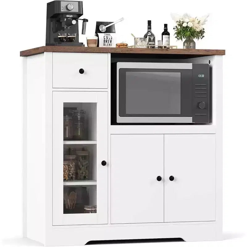 DobleePy Mobiletto da Cucina per Microonde con 3 Ante, 1 Cassetto e Ripiani Regolabili, Credenza Contenitore per Cucina, Sala da Pranzo e Soggiorno