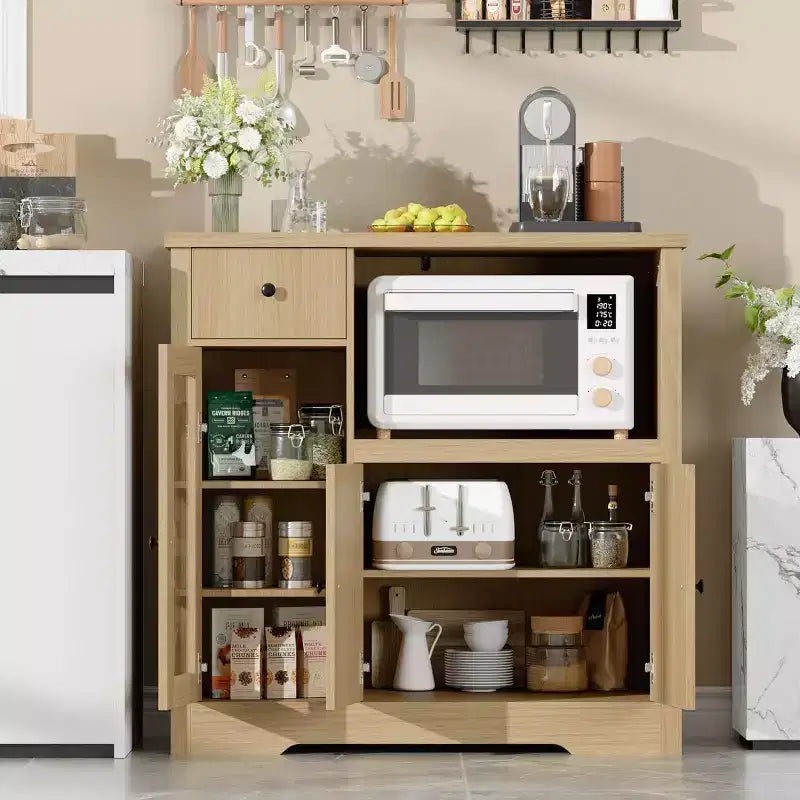DobleePy Mobiletto da Cucina per Microonde con 3 Ante, 1 Cassetto e Ripiani Regolabili, Credenza Contenitore per Cucina, Sala da Pranzo e Soggiorno