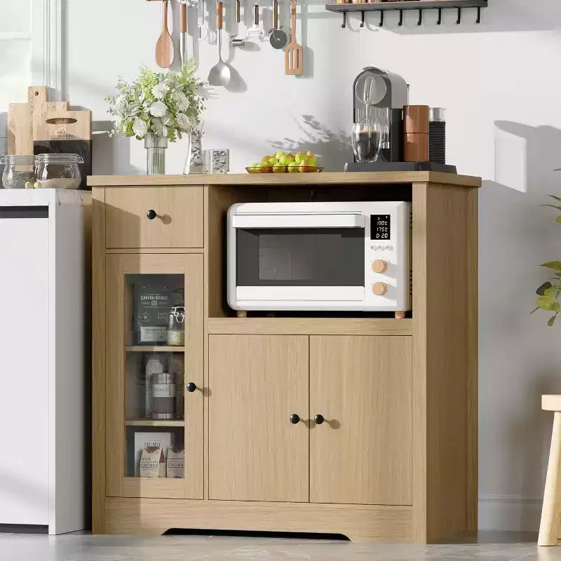 DobleePy Mobiletto da Cucina per Microonde con 3 Ante, 1 Cassetto e Ripiani Regolabili, Credenza Contenitore per Cucina, Sala da Pranzo e Soggiorno