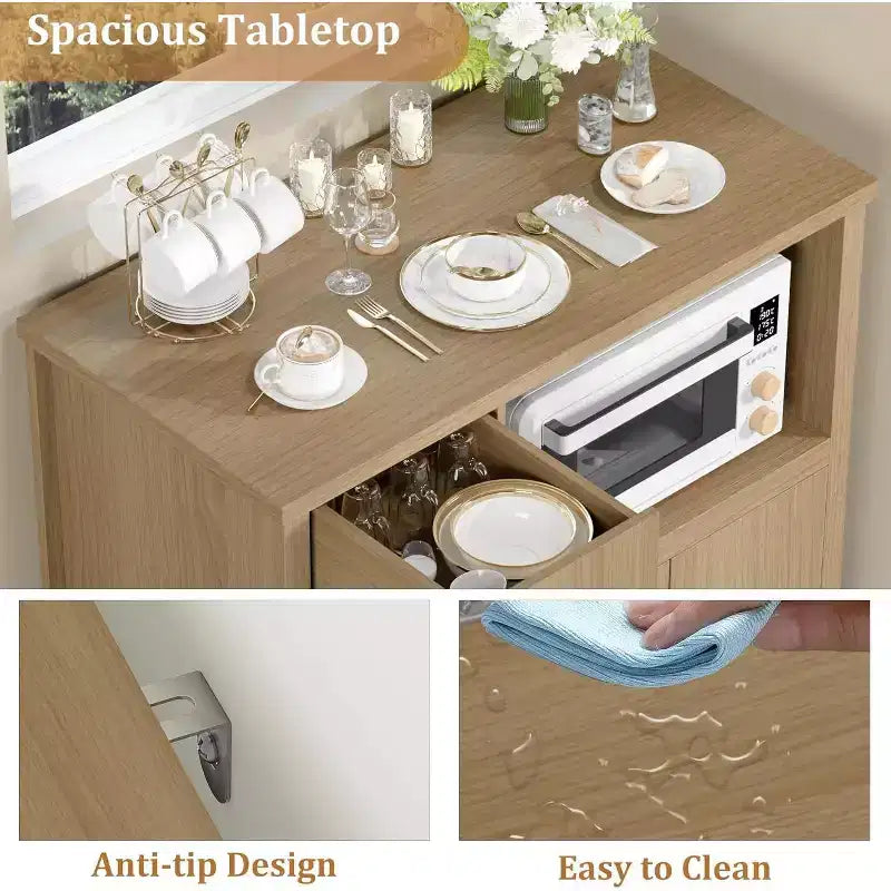 DobleePy Mobiletto da Cucina per Microonde con 3 Ante, 1 Cassetto e Ripiani Regolabili, Credenza Contenitore per Cucina, Sala da Pranzo e Soggiorno