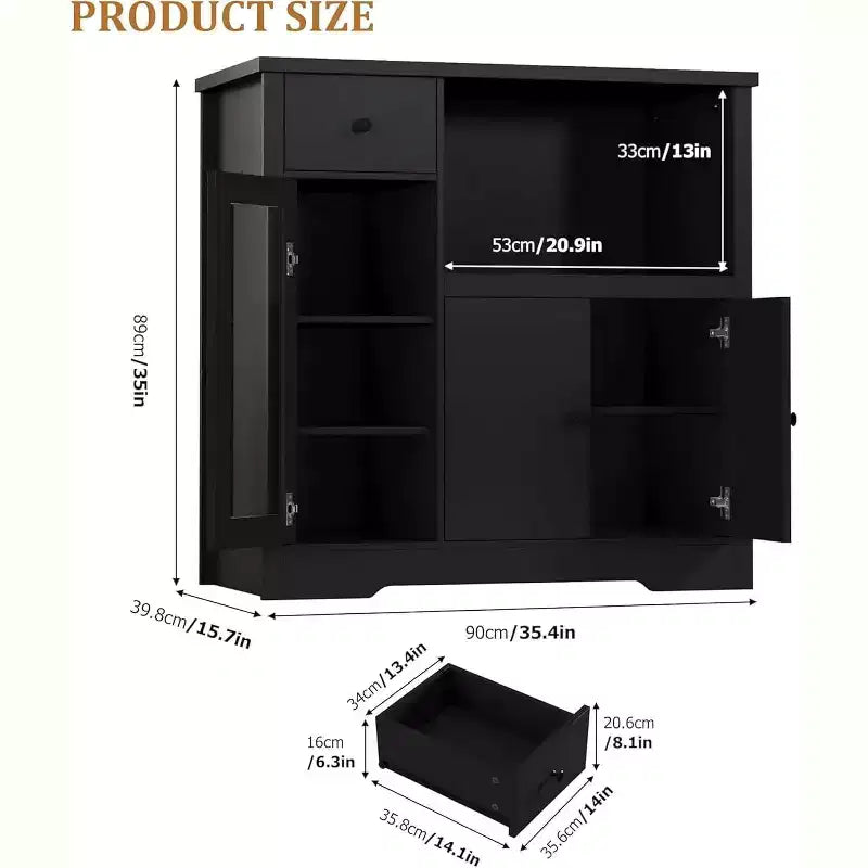 DobleePy Mobiletto da Cucina per Microonde con 3 Ante, 1 Cassetto e Ripiani Regolabili, Credenza Contenitore per Cucina, Sala da Pranzo e Soggiorno