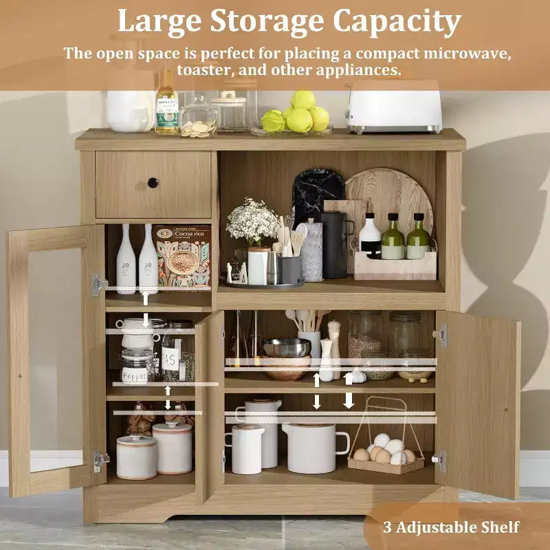 DobleePy Mobiletto da Cucina per Microonde con 3 Ante, 1 Cassetto e Ripiani Regolabili, Credenza Contenitore per Cucina, Sala da Pranzo e Soggiorno