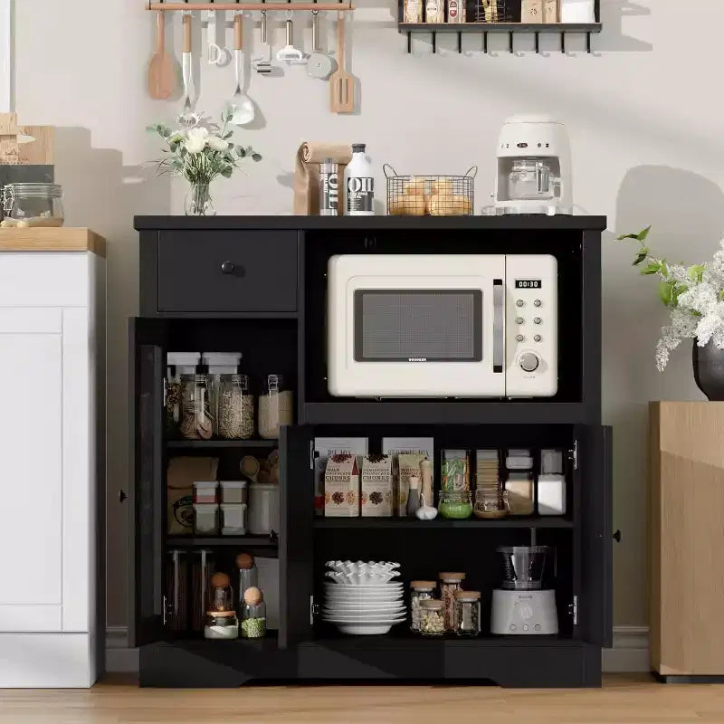 DobleePy Mobiletto da Cucina per Microonde con 3 Ante, 1 Cassetto e Ripiani Regolabili, Credenza Contenitore per Cucina, Sala da Pranzo e Soggiorno