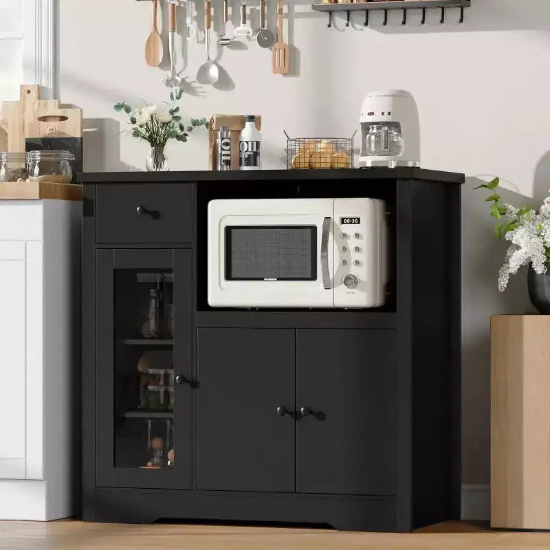 DobleePy Mobiletto da Cucina per Microonde con 3 Ante, 1 Cassetto e Ripiani Regolabili, Credenza Contenitore per Cucina, Sala da Pranzo e Soggiorno