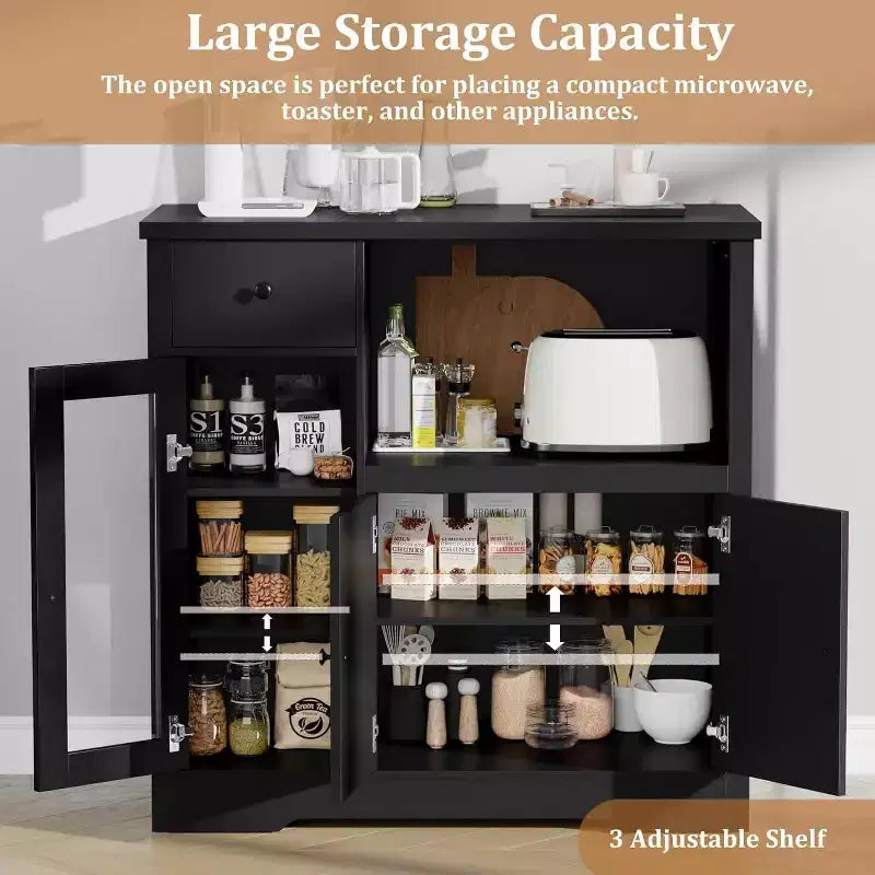DobleePy Mobiletto da Cucina per Microonde con 3 Ante, 1 Cassetto e Ripiani Regolabili, Credenza Contenitore per Cucina, Sala da Pranzo e Soggiorno